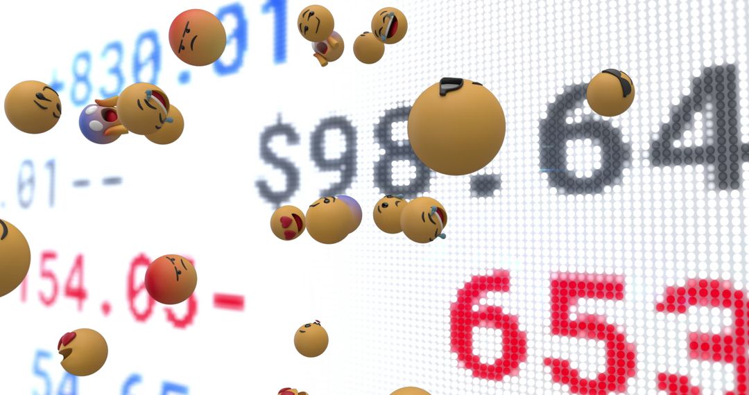 Emojis Floating Over Digital Financial Data Display