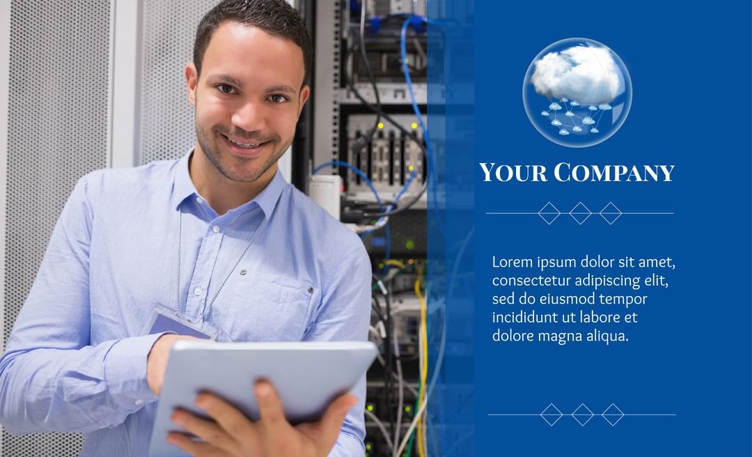 IT and Cloud Solutions Specialist with Tablet in Data Center - Download Free Stock Templates Pikwizard.com