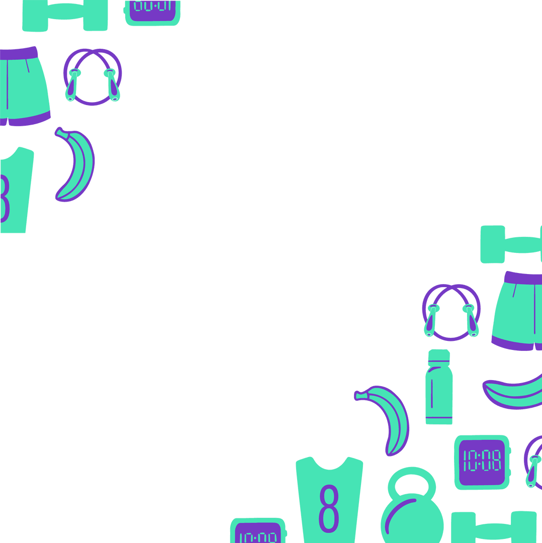 Seamless Fitness Equipment Pattern on Transparent Background for Gyms