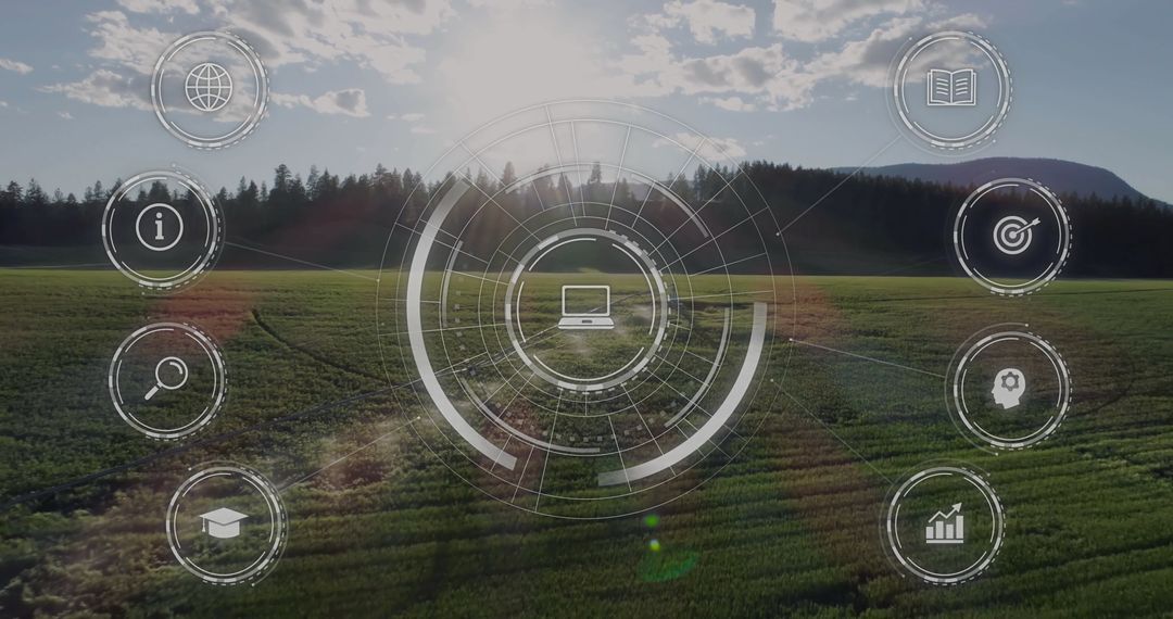 Futuristic Digital Interface Overlapping Agricultural Landscape
