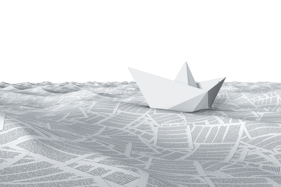 Transparent Paper Boat Floats on Textual Sea of Sheets