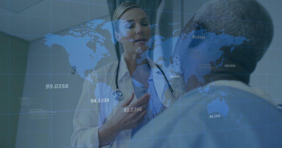 Doctor Analyzing Data with Digital Health Technology Interface