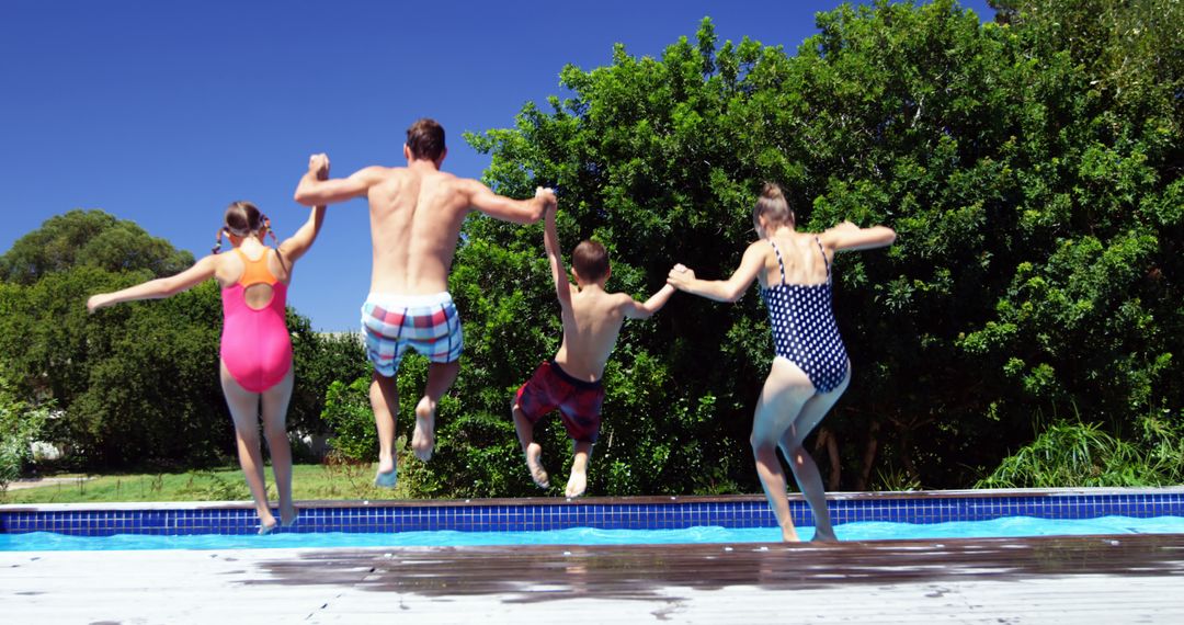 Family Jumping into Pool on a Sunny Day - Free Images, Stock Photos and Pictures on Pikwizard.com