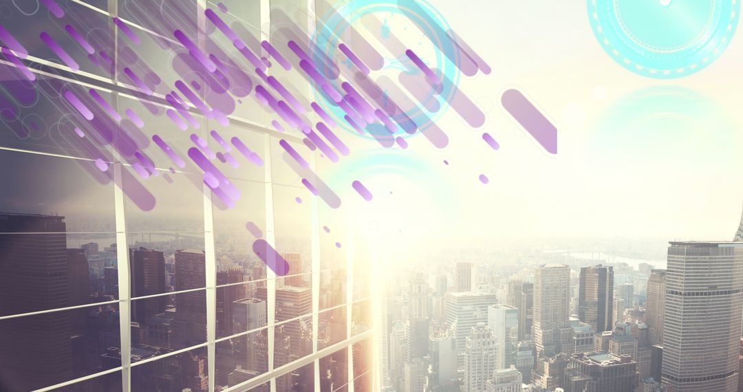 Futuristic Technology and Data Graphics Over Cityscape