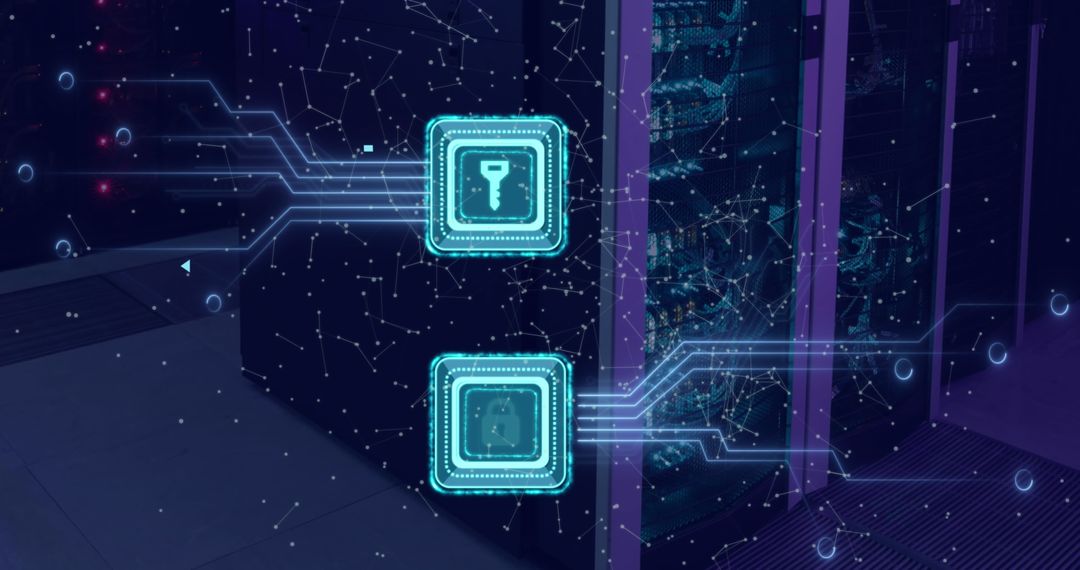 Abstract Concept of Digital Interface and Data Security in Server Room