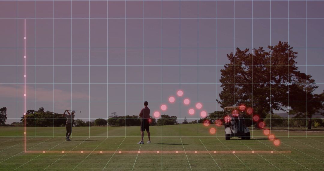 Golfer Swinging on Fairway with Data Analytics Overlay