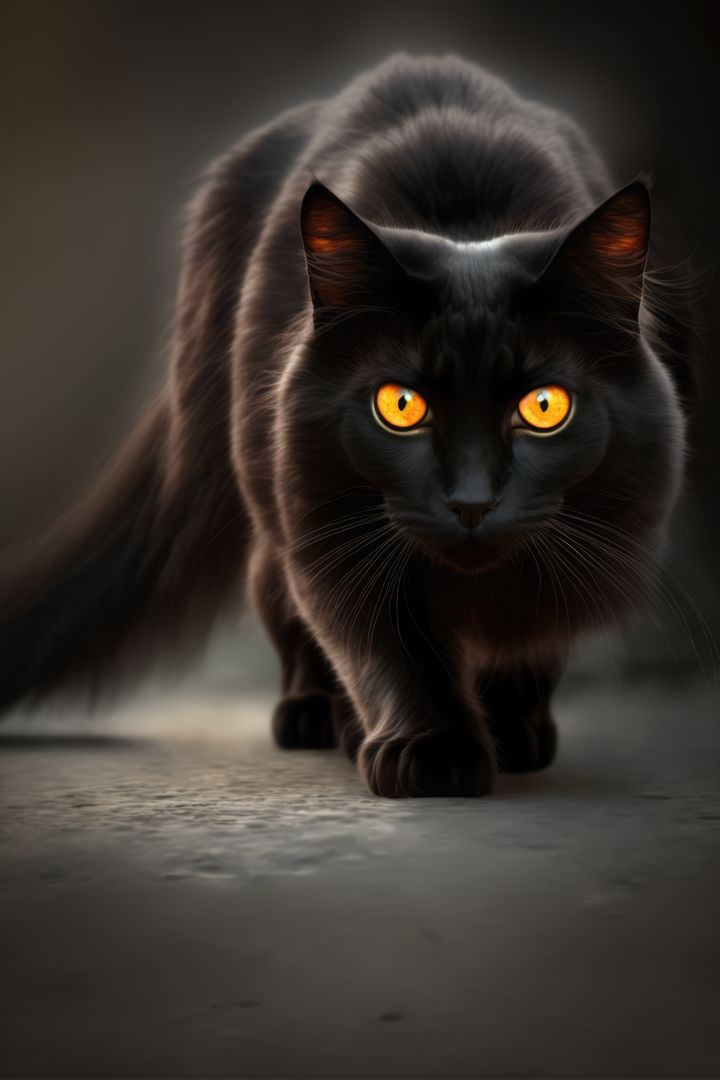 Majestic Black Cat with Glowing Eyes Walking at Night - Free Images, Stock Photos and Pictures on Pikwizard.com