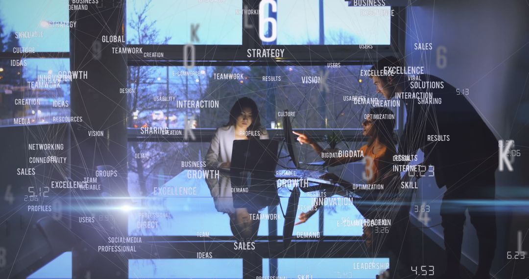 Digital Strategy Meeting with Social Media Network Overlay