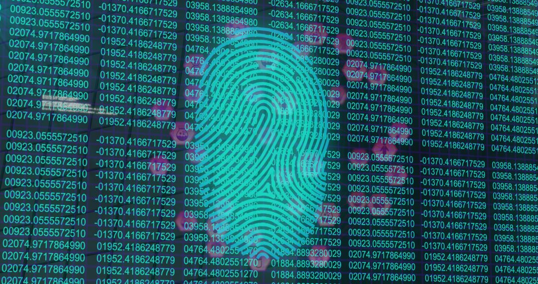 Digital Fingerprint with Media Icons Over Data Processing Interface