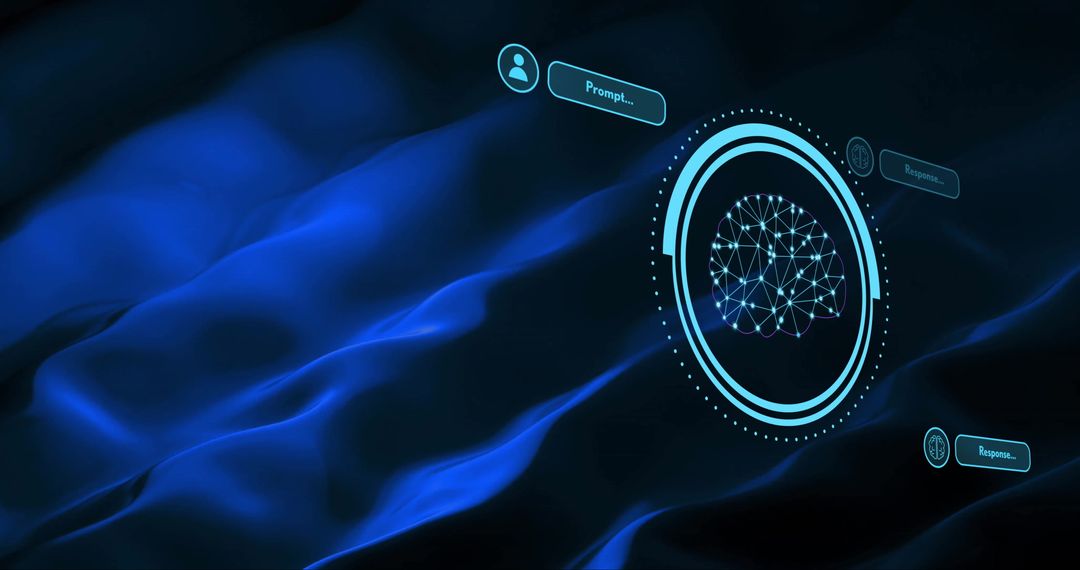 Futuristic AI Brain with Data Processing Interface on Digital Background