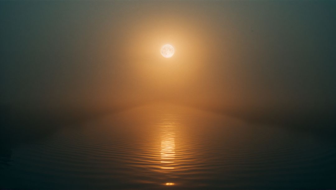 Misty Sunrise Over Calm Waters with Soft Reflections