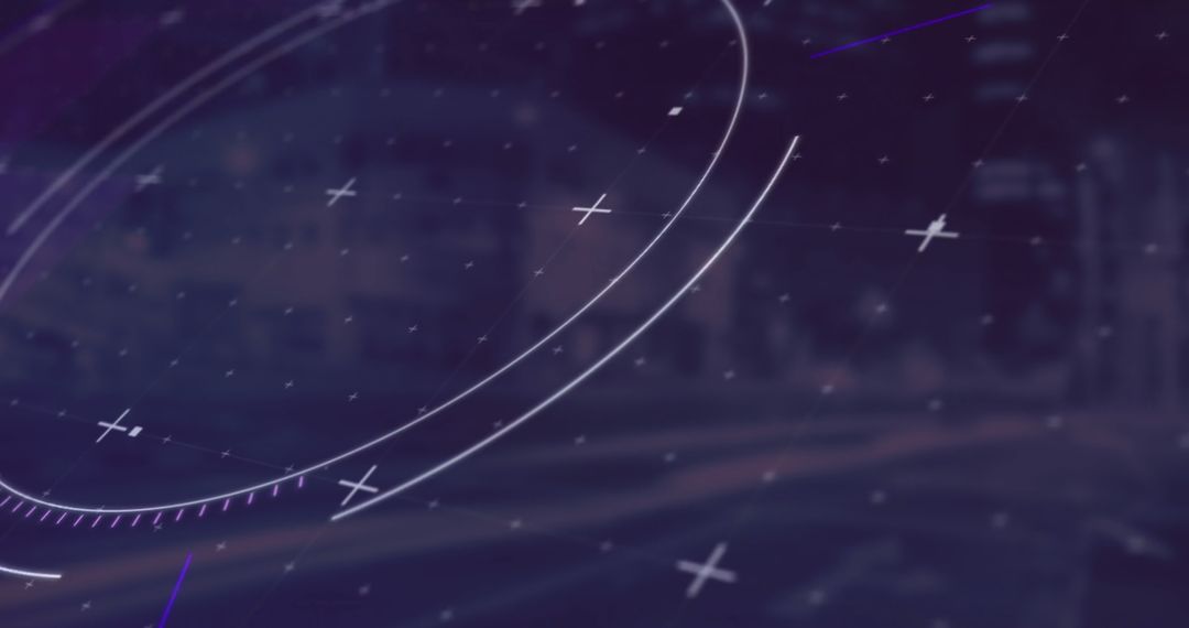 Digital Interface HUD Rings on Nighttime Cityscape