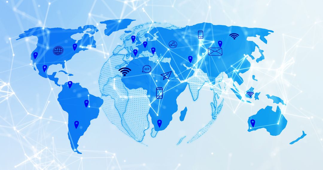Digitally Connected Global Network with World Map Overlay