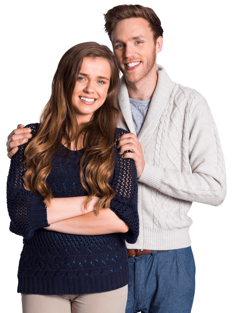 Transparent Background Smiling Couple in Sweaters