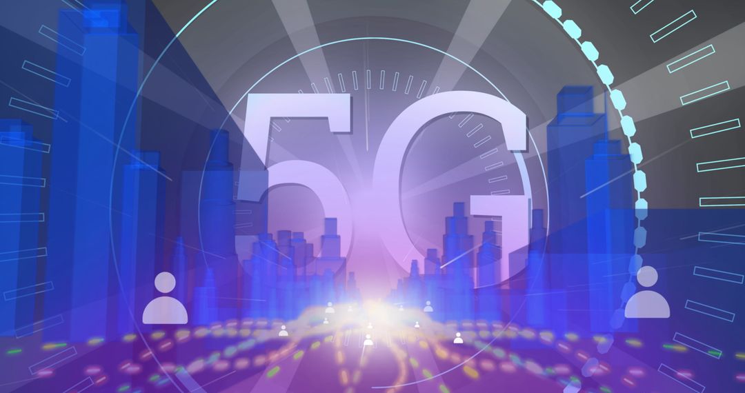 5G Network with Digital Cityscape and Interface Elements