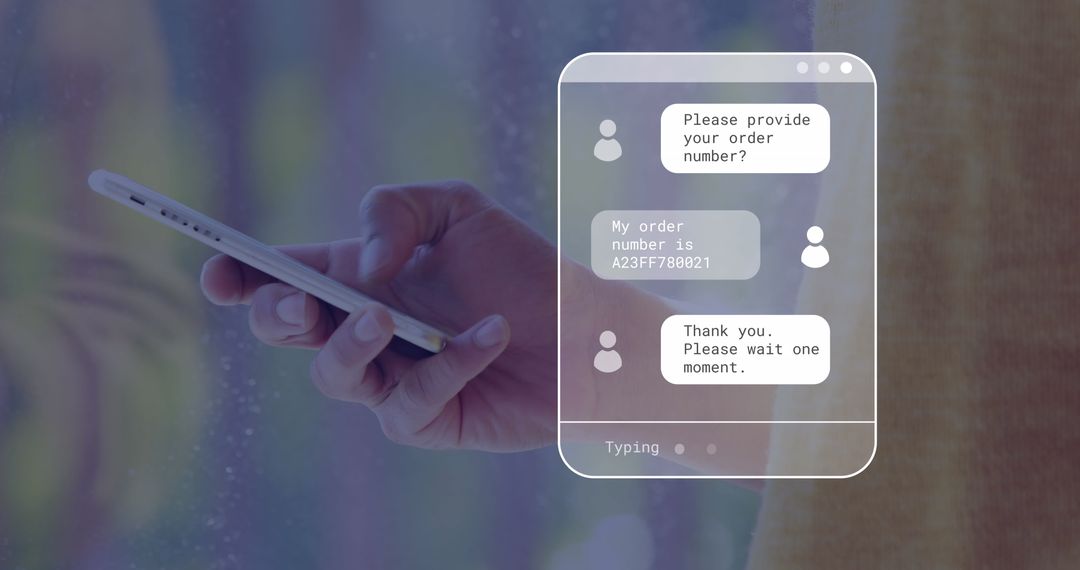 Close-up of Hand Holding Smartphone with Overlay Chat Messages