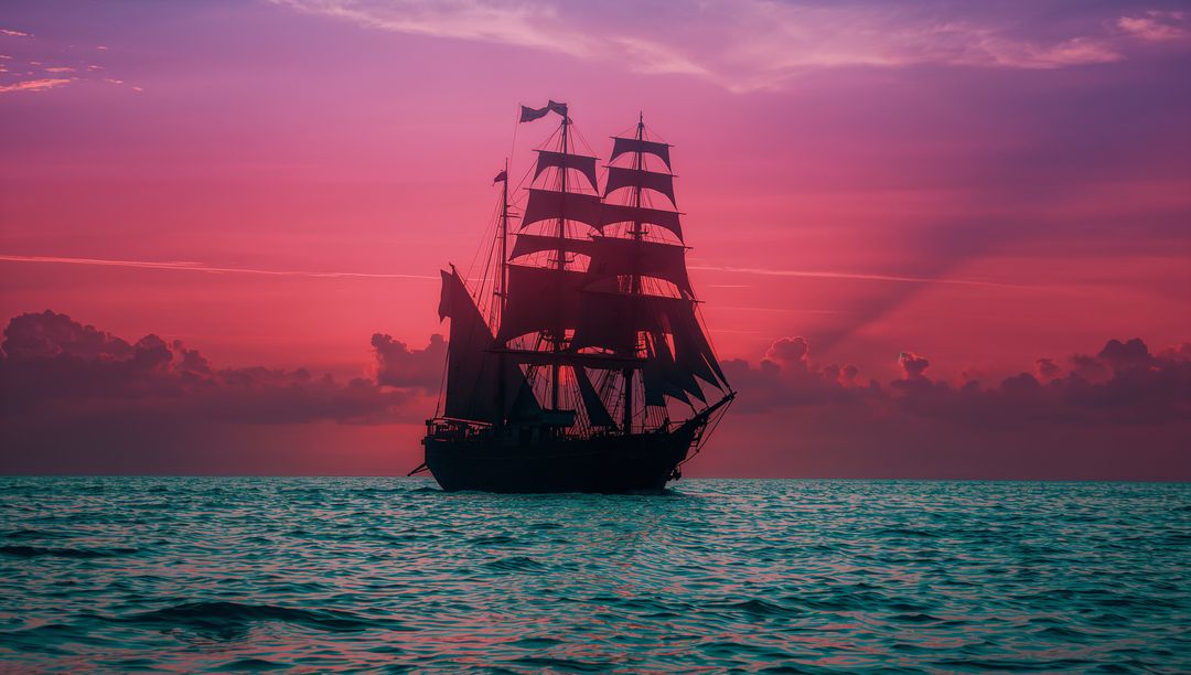 Majestic Sailing Ship Silhouette at Sunset