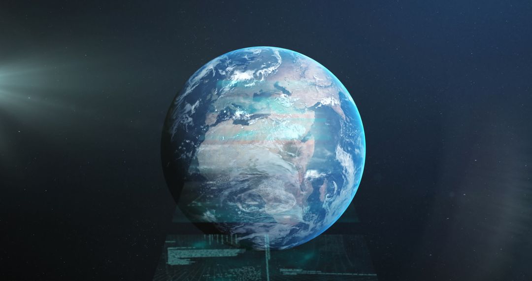 Earth Floating in Space with Bright Light and Celestial Aurora