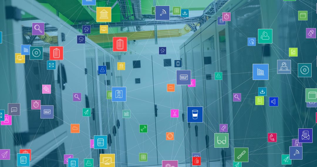 5G Network Connections with Digital Icons in Server Room