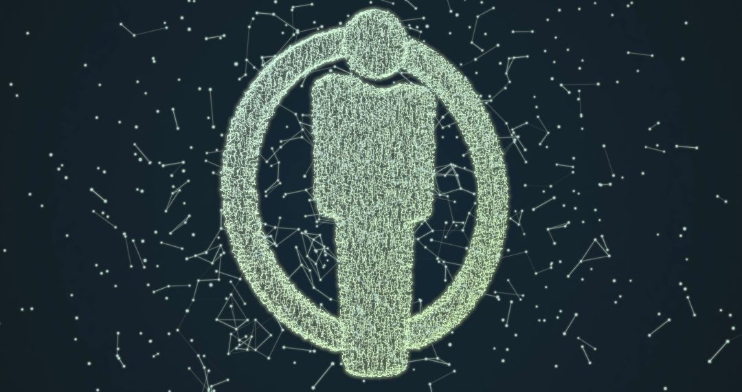 Digital Person Icon with Network Connections on Black