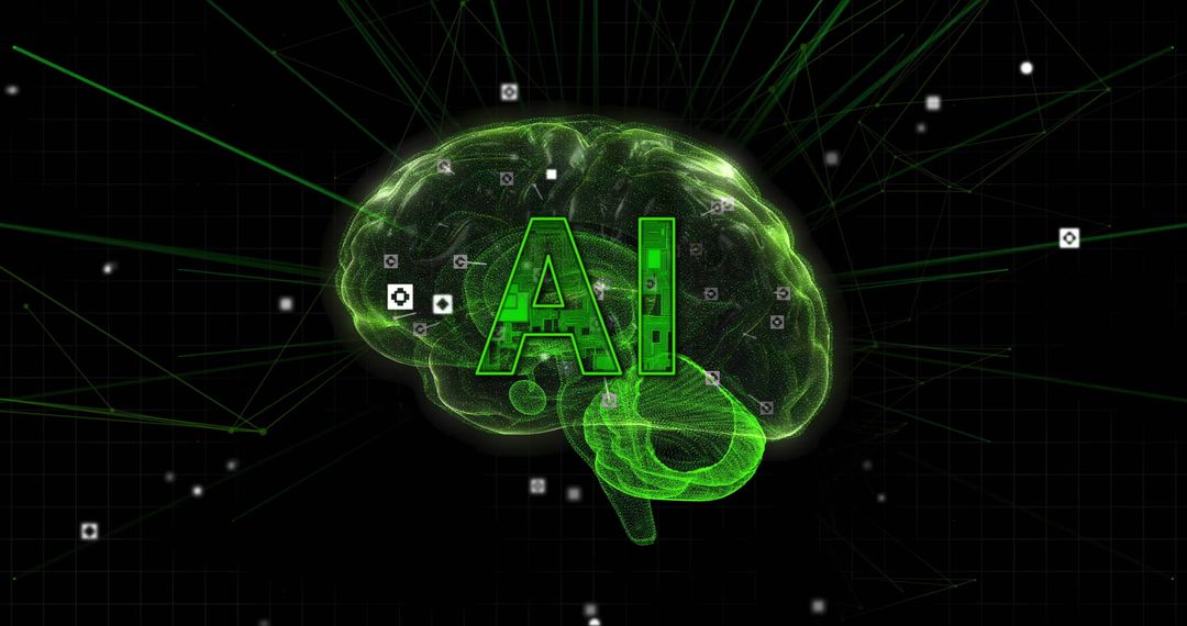 AI Concept with Rotating Digital Brain and Network Connections