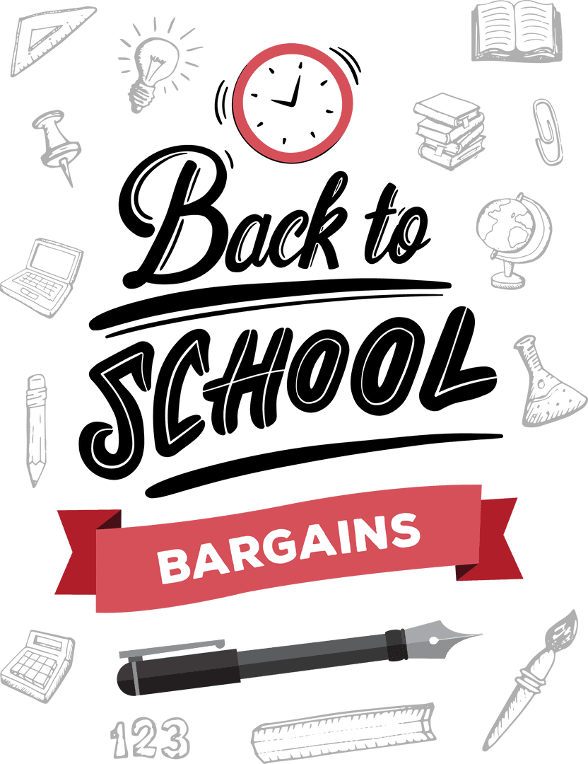 School Icons with Bargain Text on Transparent Background