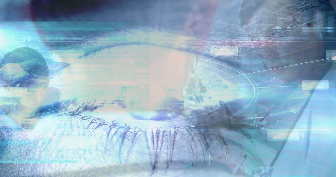 Image of eye and data processing with globe over diverse doctors - Free Images, Stock Photos and Pictures on Pikwizard.com