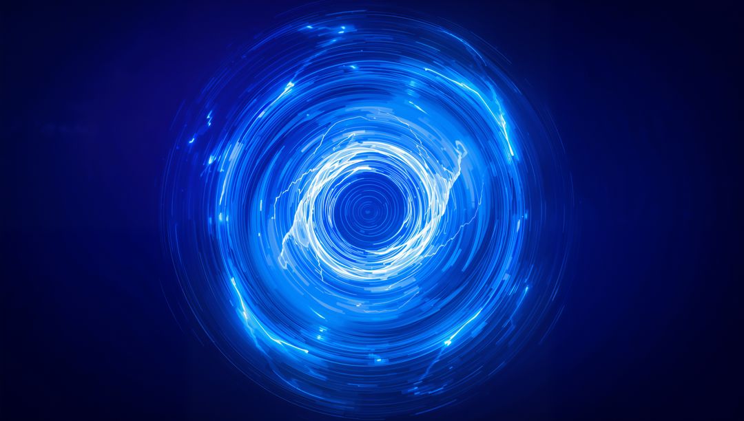 Electric Blue Energy Vortex Creating Neon Spiral Rings and Dynamic Radial Motion