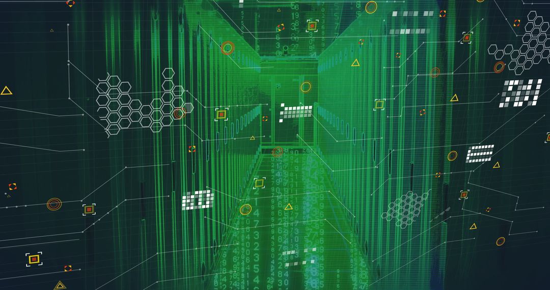 Digital Futuristic Corridor with Binary Code and Circuit Lines