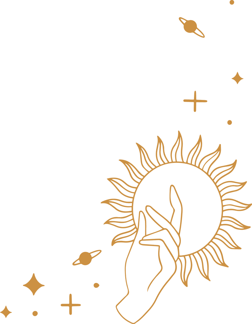 Hand Touching Radiant Sun Celestial Design on Transparent Background