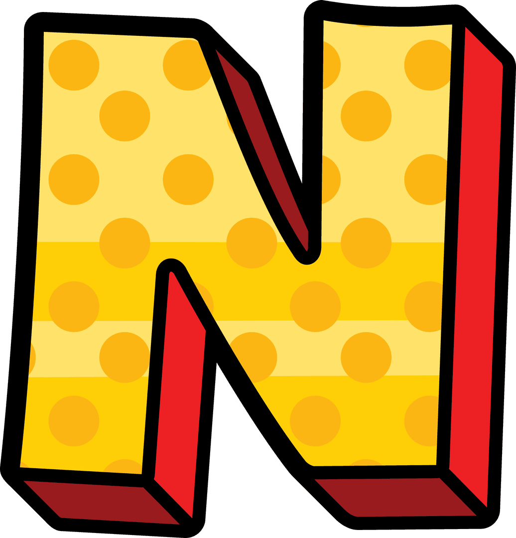 Vibrant Letter N with Polka Dots and Red Outline on Transparent Background