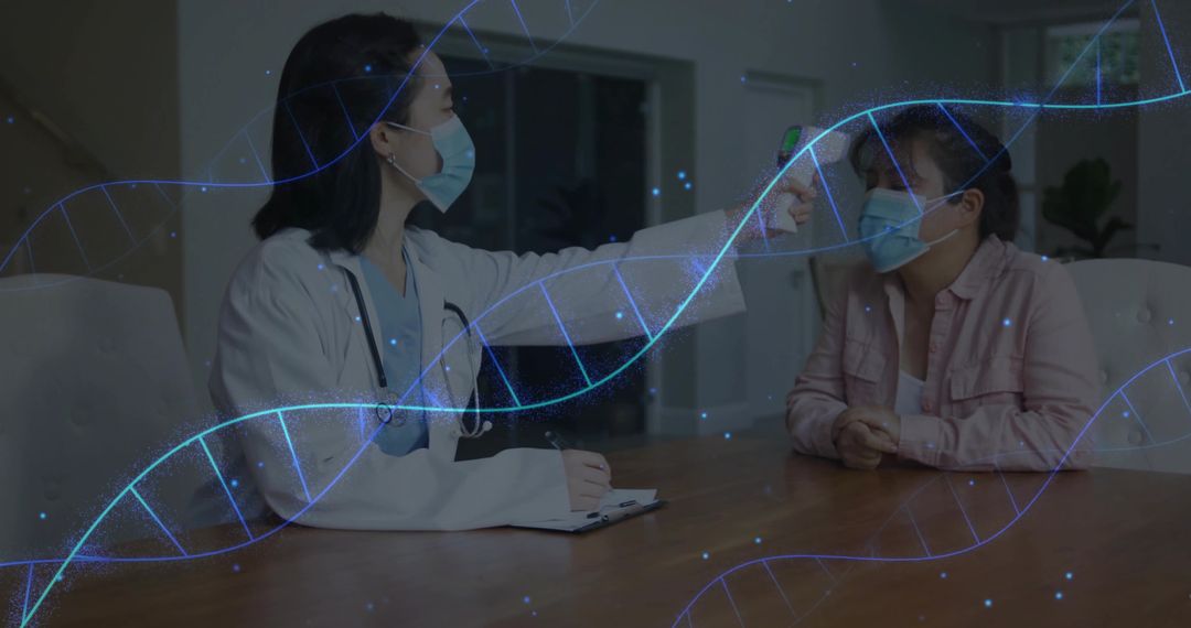 Doctor Checking Temperature with DNA Medical Technology Graphics