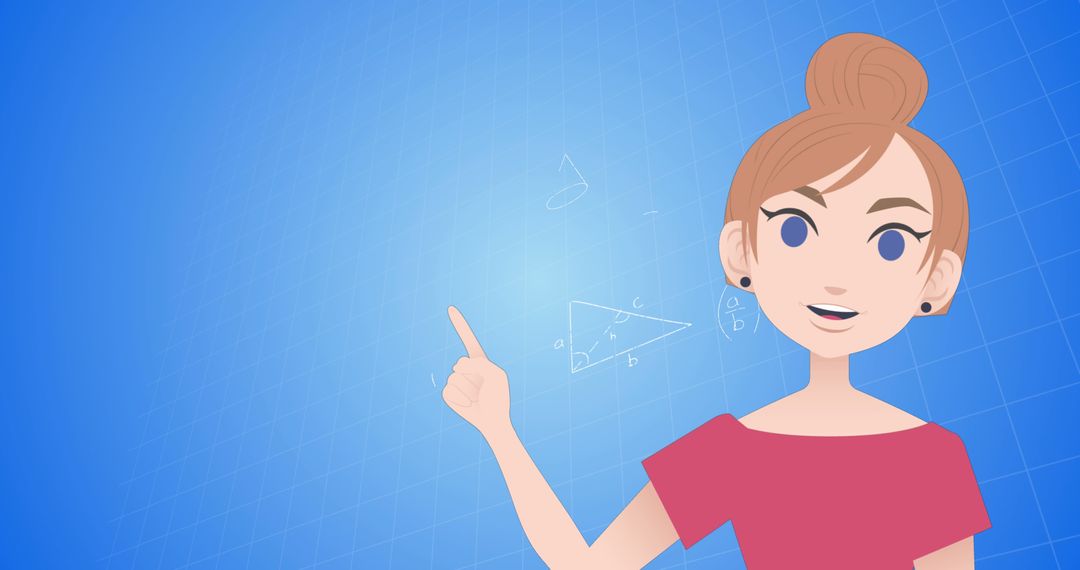 Animated Woman Explaining Mathematical Equations on Blue Background