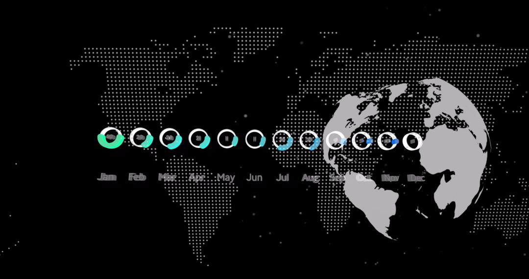 Global Data Processing Timeline Over Digital World Map