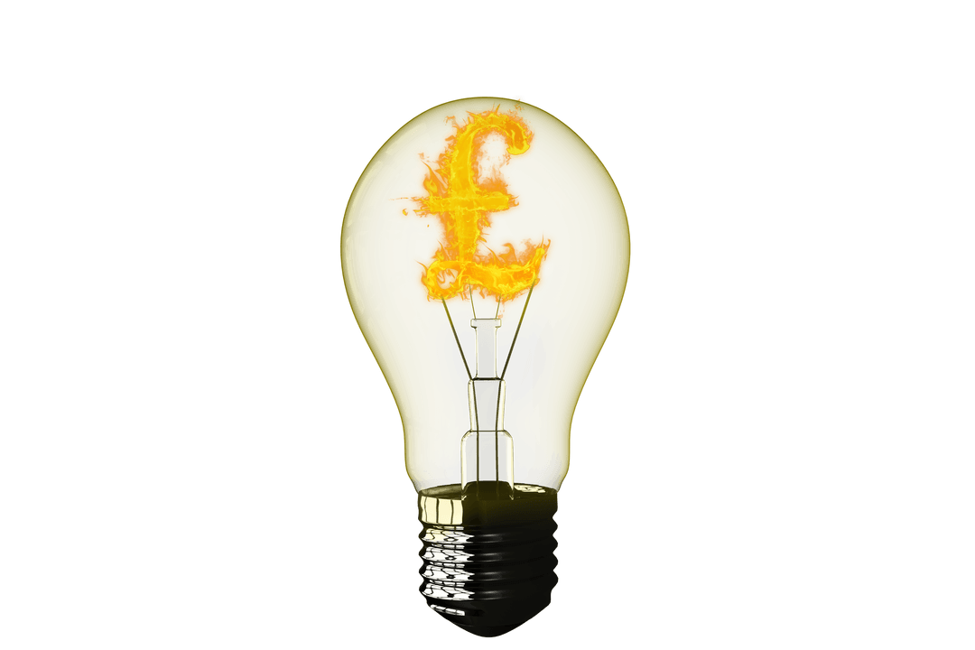 Transparent Light Bulb with Fiery Pound Symbol Illustration
