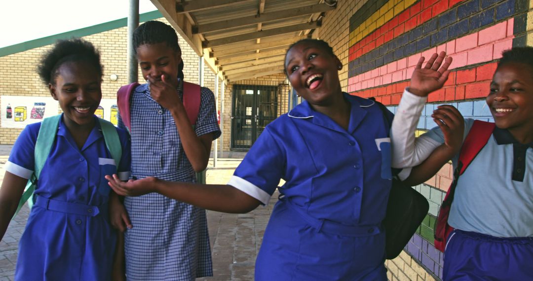 Group of Happy African Schoolgirls in Uniform Sharing a Light Moment - Free Images, Stock Photos and Pictures on Pikwizard.com