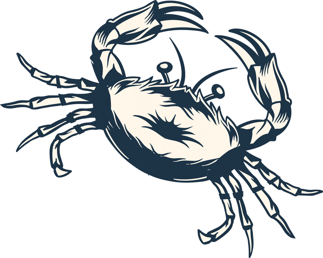 Stylized Transparent Crab Illustration with Raised Claws