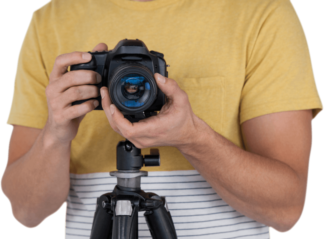 Transparent Image of Photographer with DSLR Camera on Tripod