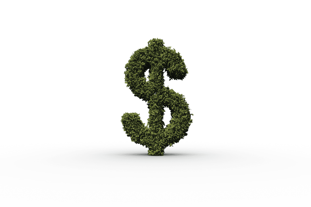 Dollar Symbol Made of Grass on Transparent Background