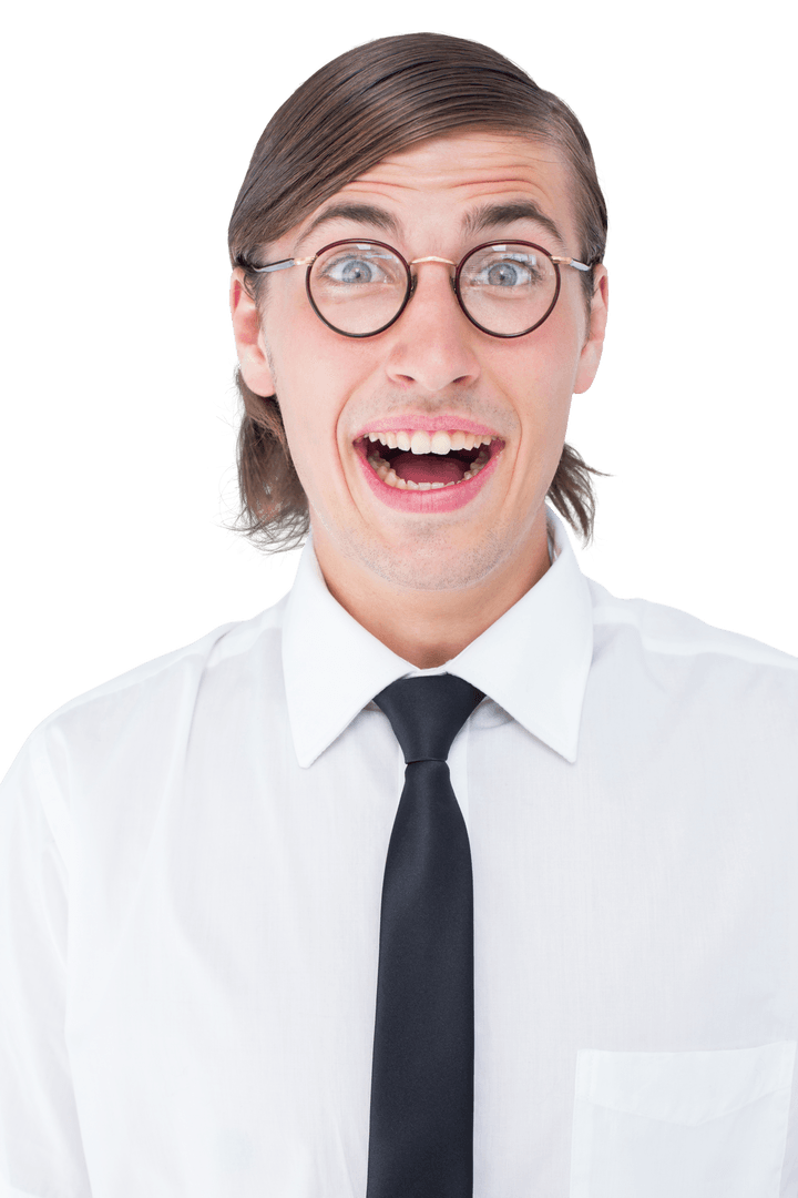 Transparent Geeky Businessman Smiling with Excitement