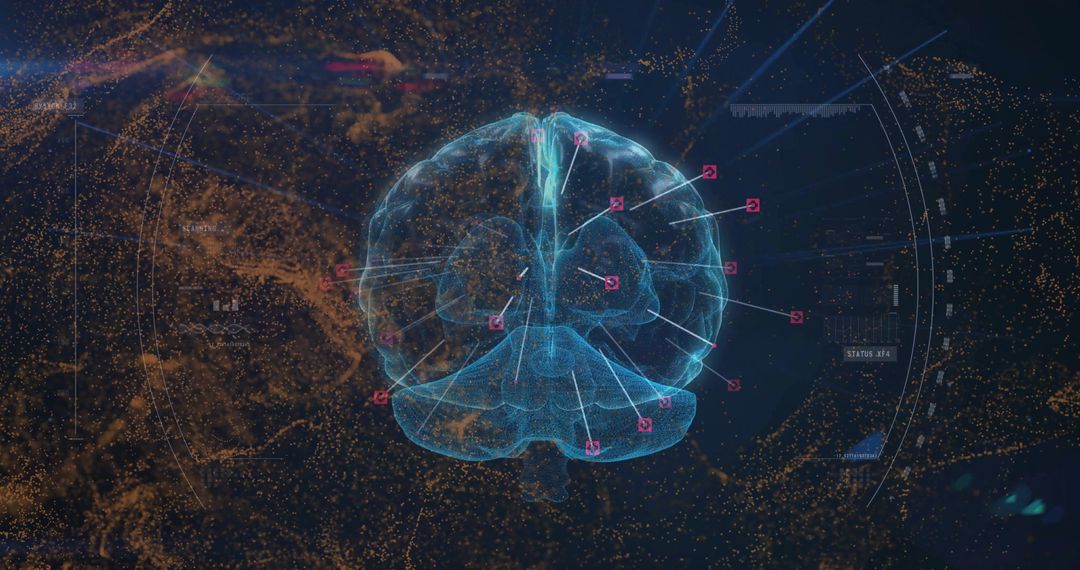 Digital brain analyzing data with virtual interface