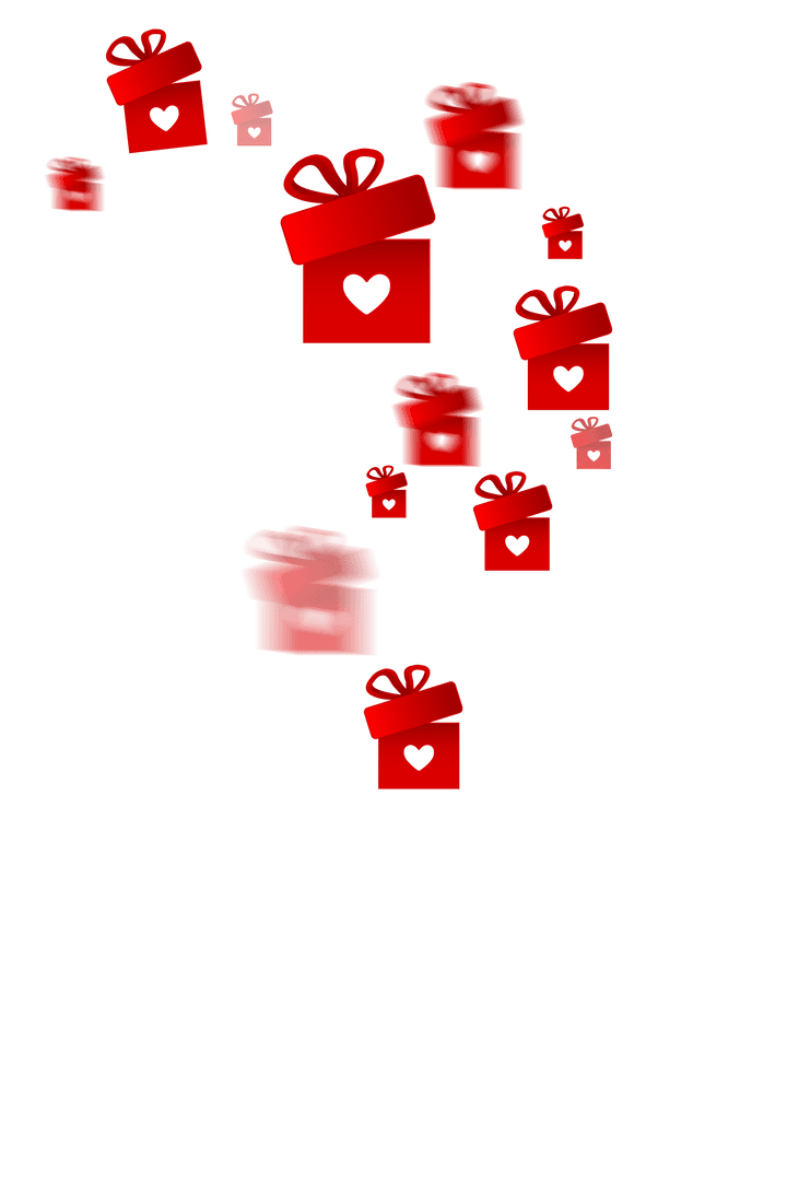 Floating Red Gift Boxes with Hearts on Transparent Background
