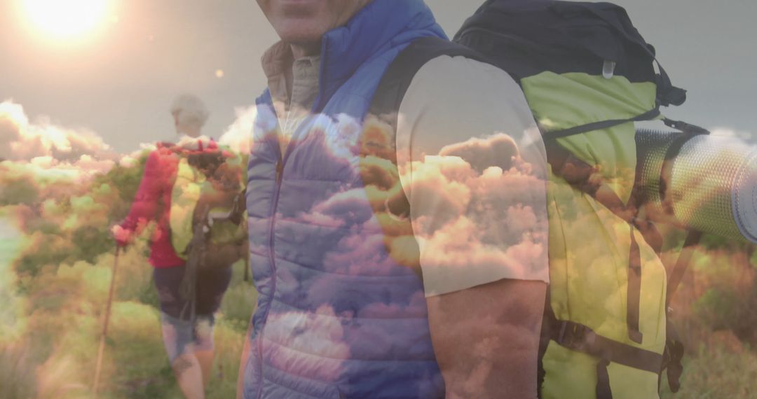 Outdoor Enthusiast Standing with Backpack on Hiking Trail