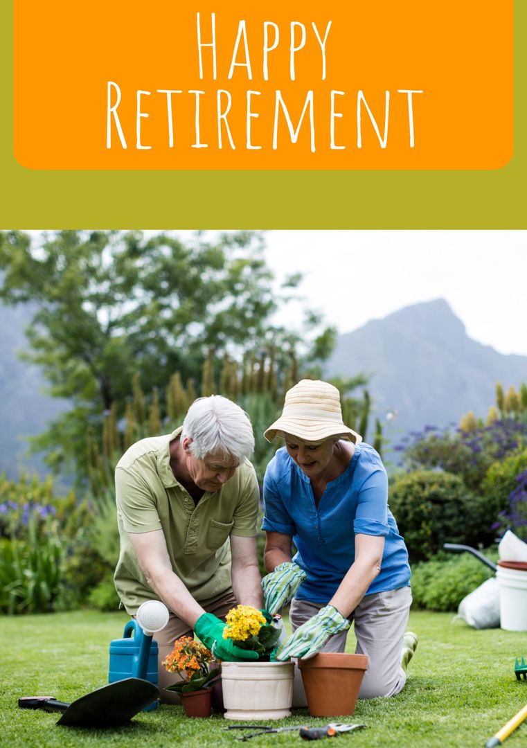 Elderly Couple Gardening Together Celebrating Retirement Proudly - Download Free Stock Templates Pikwizard.com