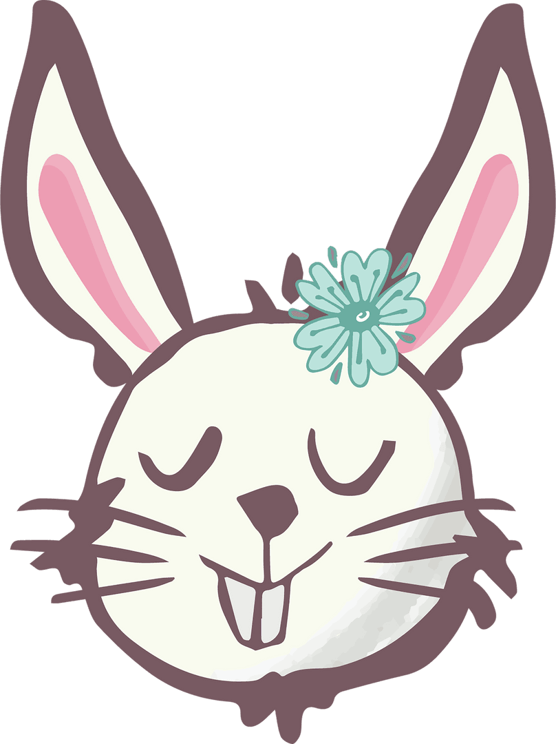 Smiling Rabbit Illustration with Flower on Transparent Background