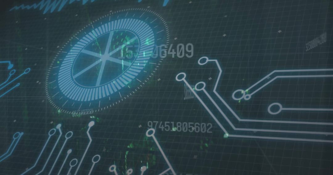 High-Tech Digital Circuit Board with Data Overlay Visualization