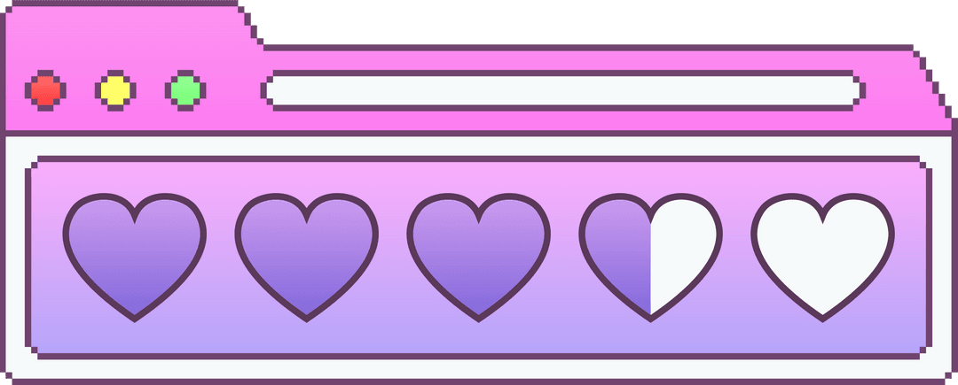 Pixel Art Style Browser Window with Hearts on Transparent Background