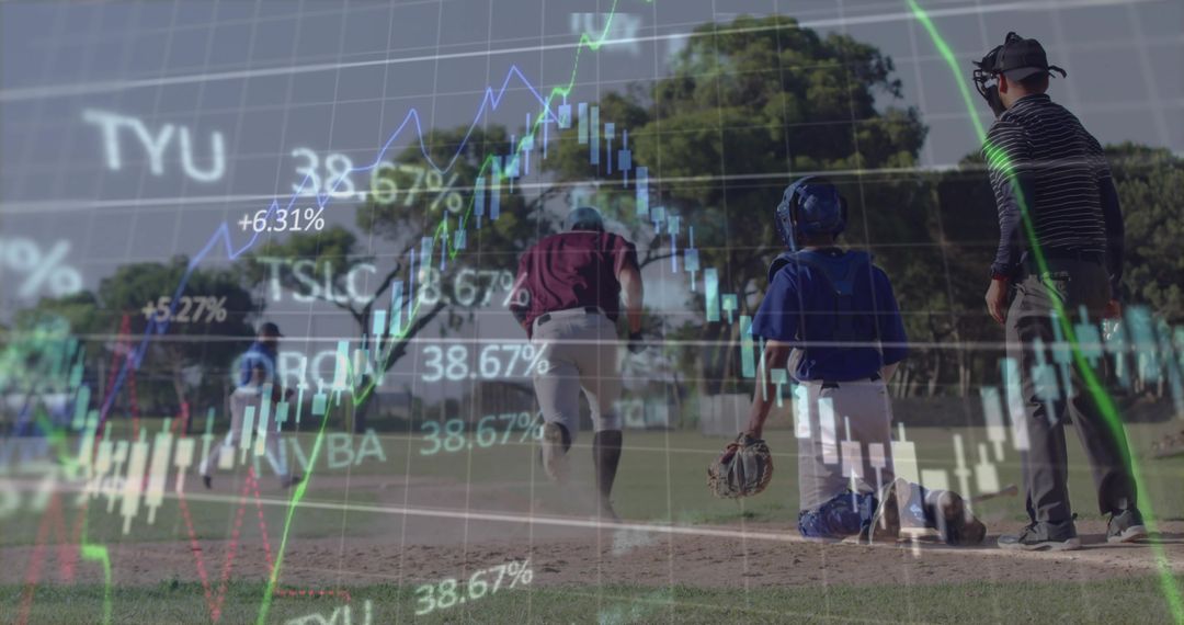 Athlete in Baseball Sprint with Stock Market Overlay Dynamic Fusion