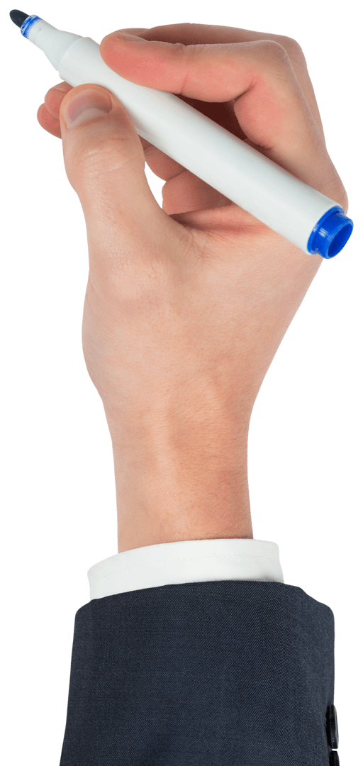 Transparent Hand Writing Blue Marker on White Background