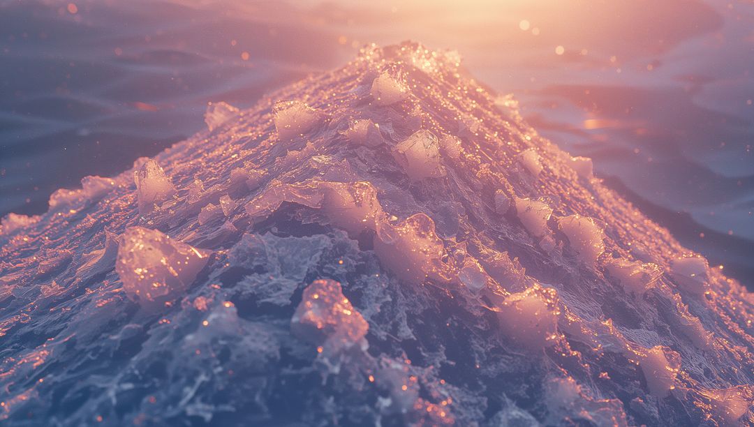 Foaming Ocean Wave at Sunset with Ice-Like Crystals